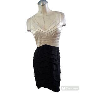 Chetta B Size 6 Black Off White Layered Sheath Dress 100% Silk